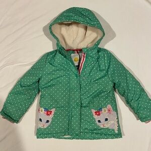 Green Polka Dot Cat Embroidered Hooded Jacket
